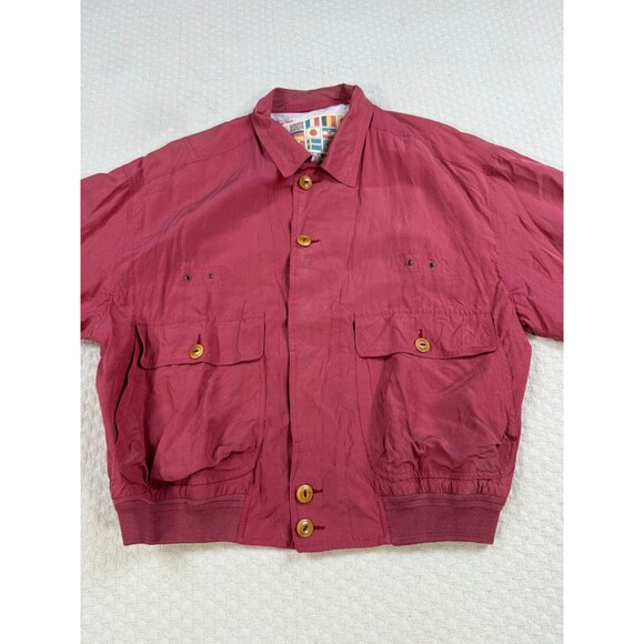 Vintage Silk Golf Jacket Button Up Lined Red 1960's Made in Italy | Size IT 50 - Picture 3 of 15